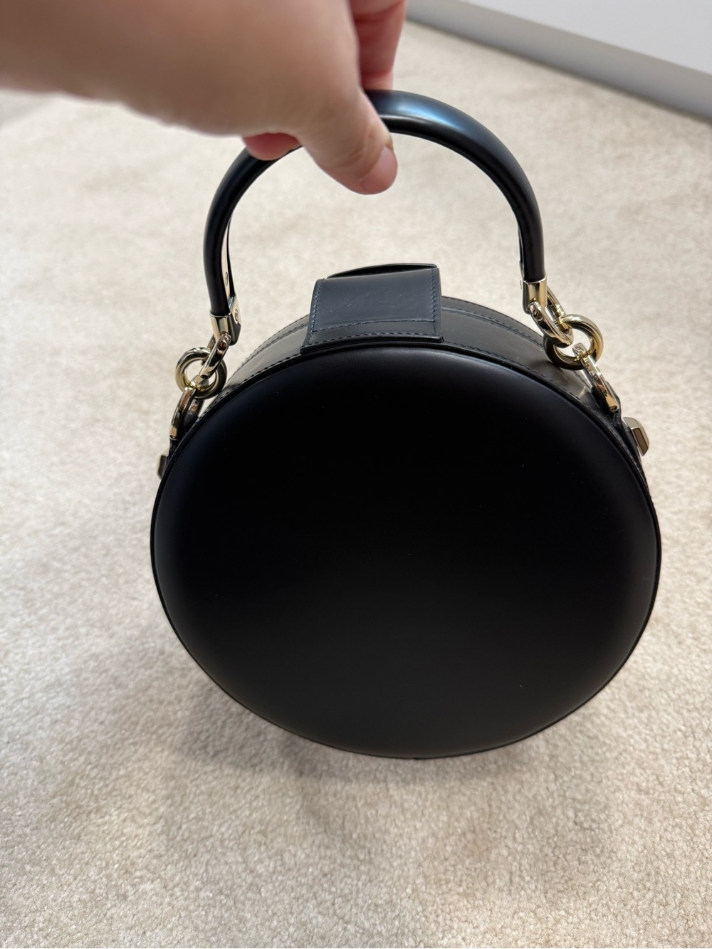Salvatore Ferragamo Black Round Top-Handle Mini Bag with Gold Hardware - Picture 3 of 7